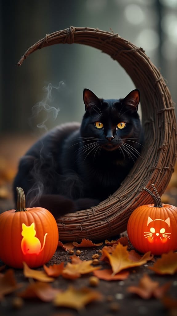 whimsical cat under broom