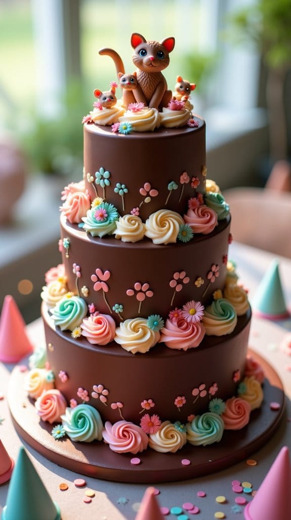 whimsical chocolate cat cake