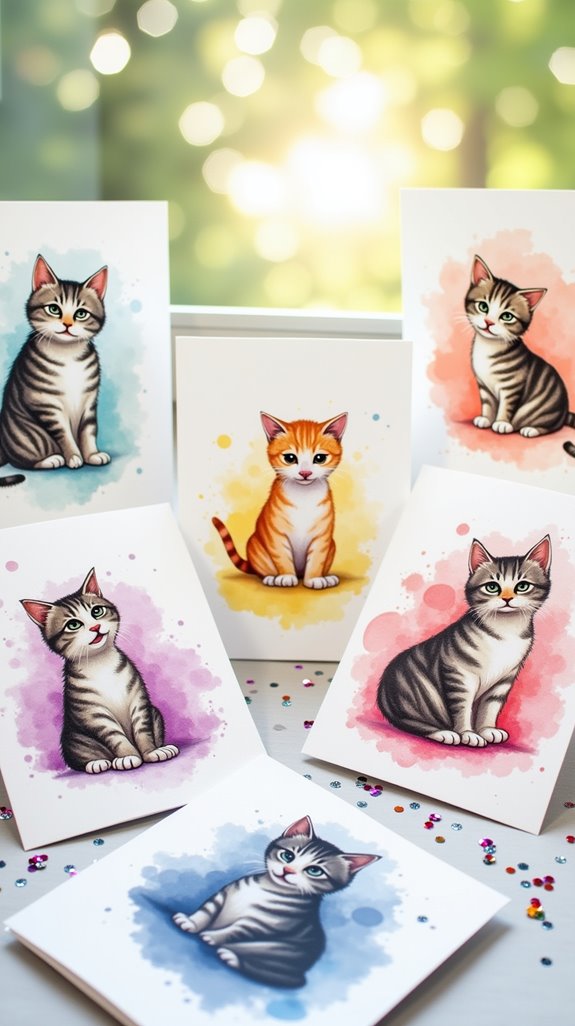 whimsical watercolor cat cards