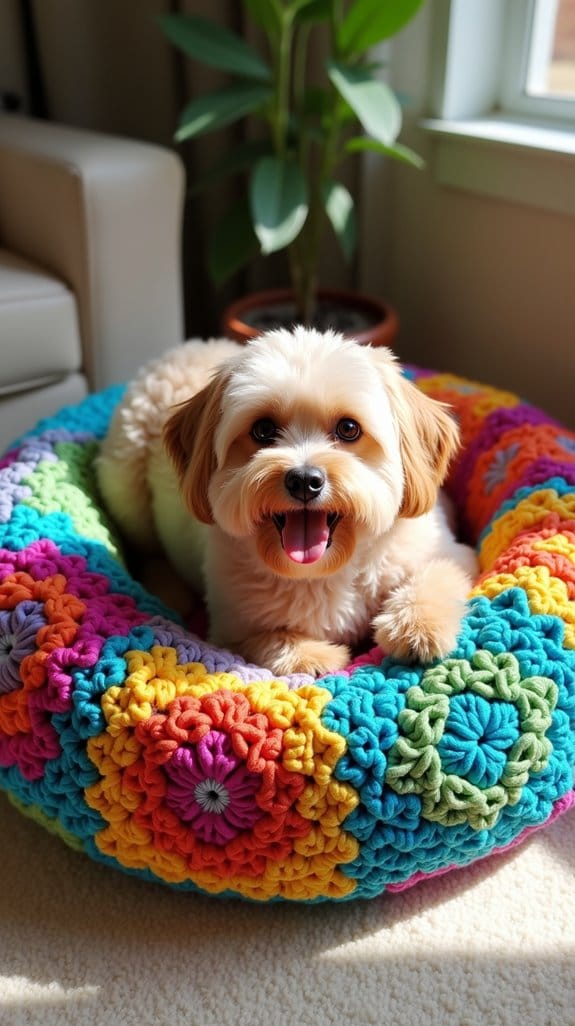 colorful granny square bed