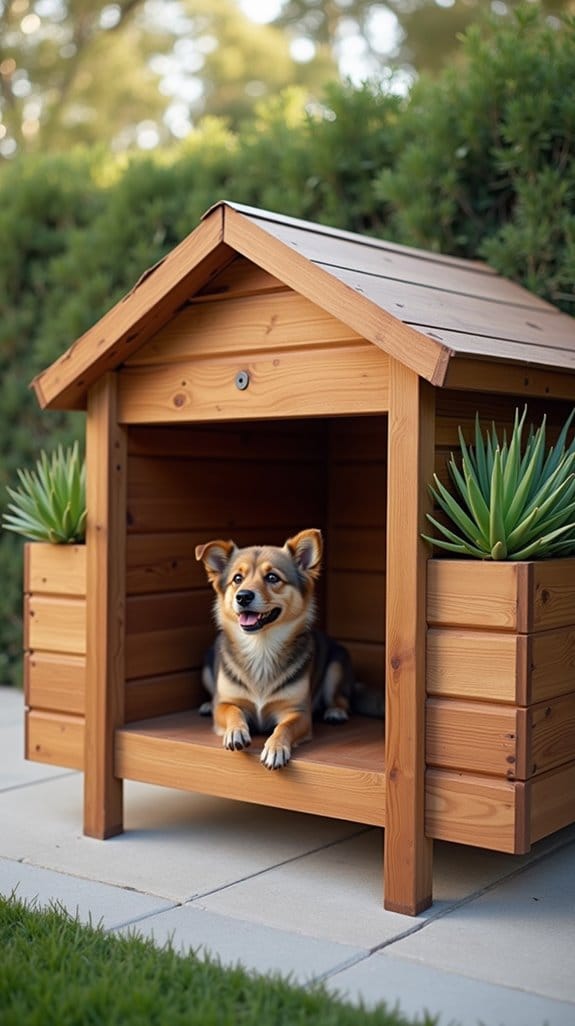 cozy dog houses with planters