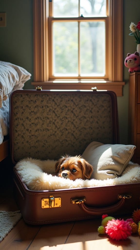 repurposed suitcase dog bed